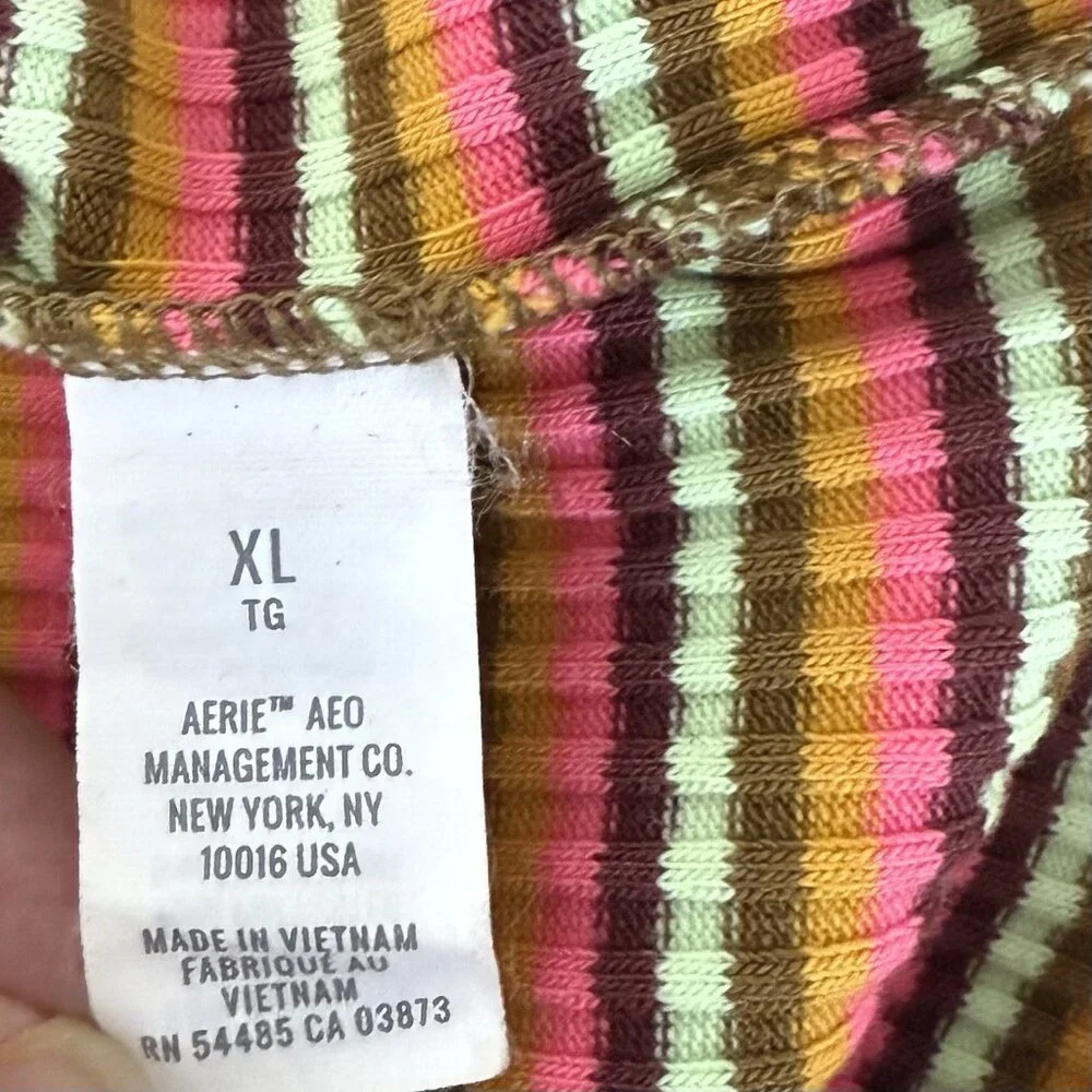 Aerie Ribbed Knit Midi Skirt Sz XL Side Slits Striped Bodycon Sexy Stretchy Boho